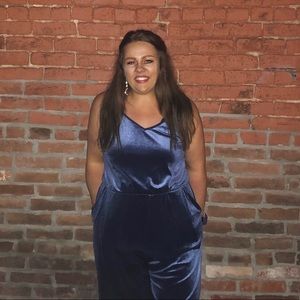 Navy Blue Velvet Jumpsuit Plus Size